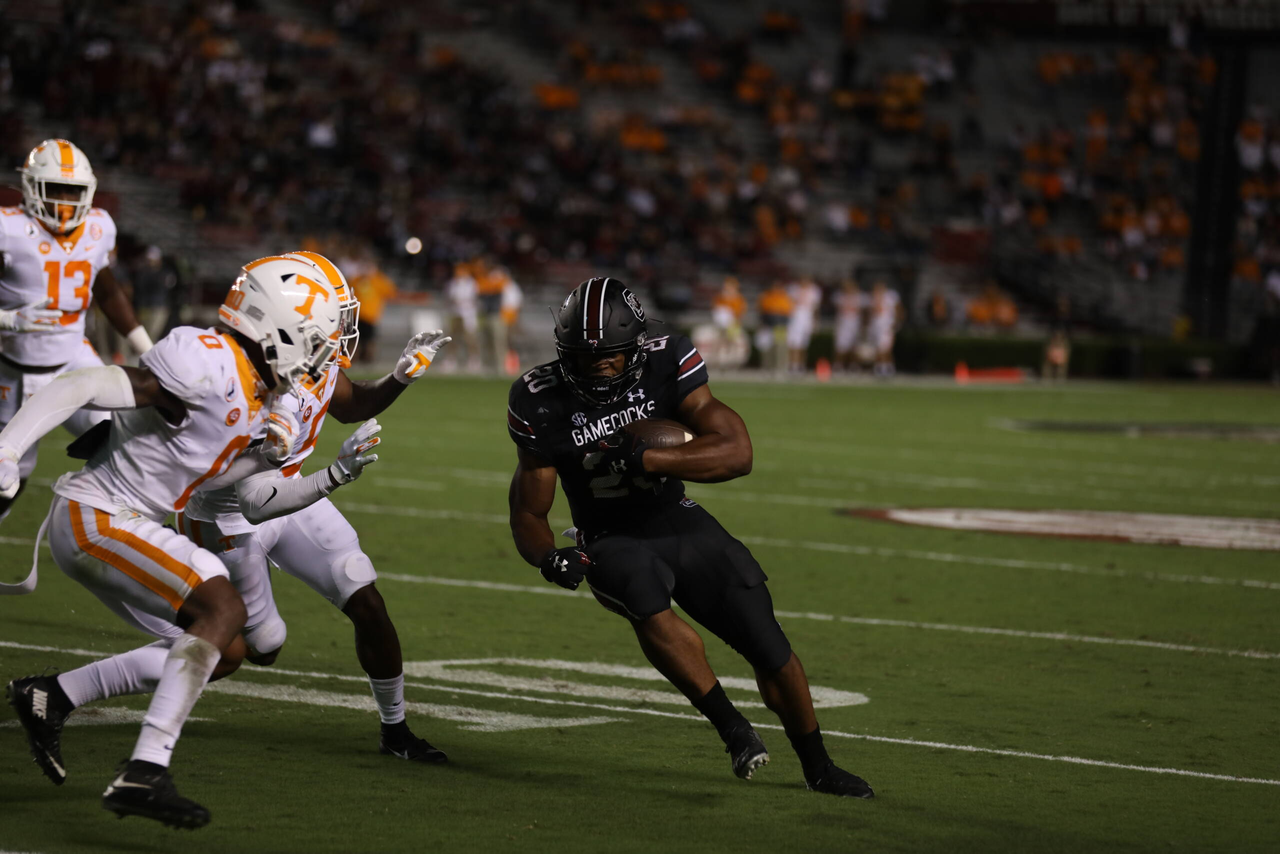 Kevin Harris (20)  | Saturday, Sept. 26, 2020 | Williams-Brice Stadium | Columbia, S.C. | Photos by South Carolina Athletics