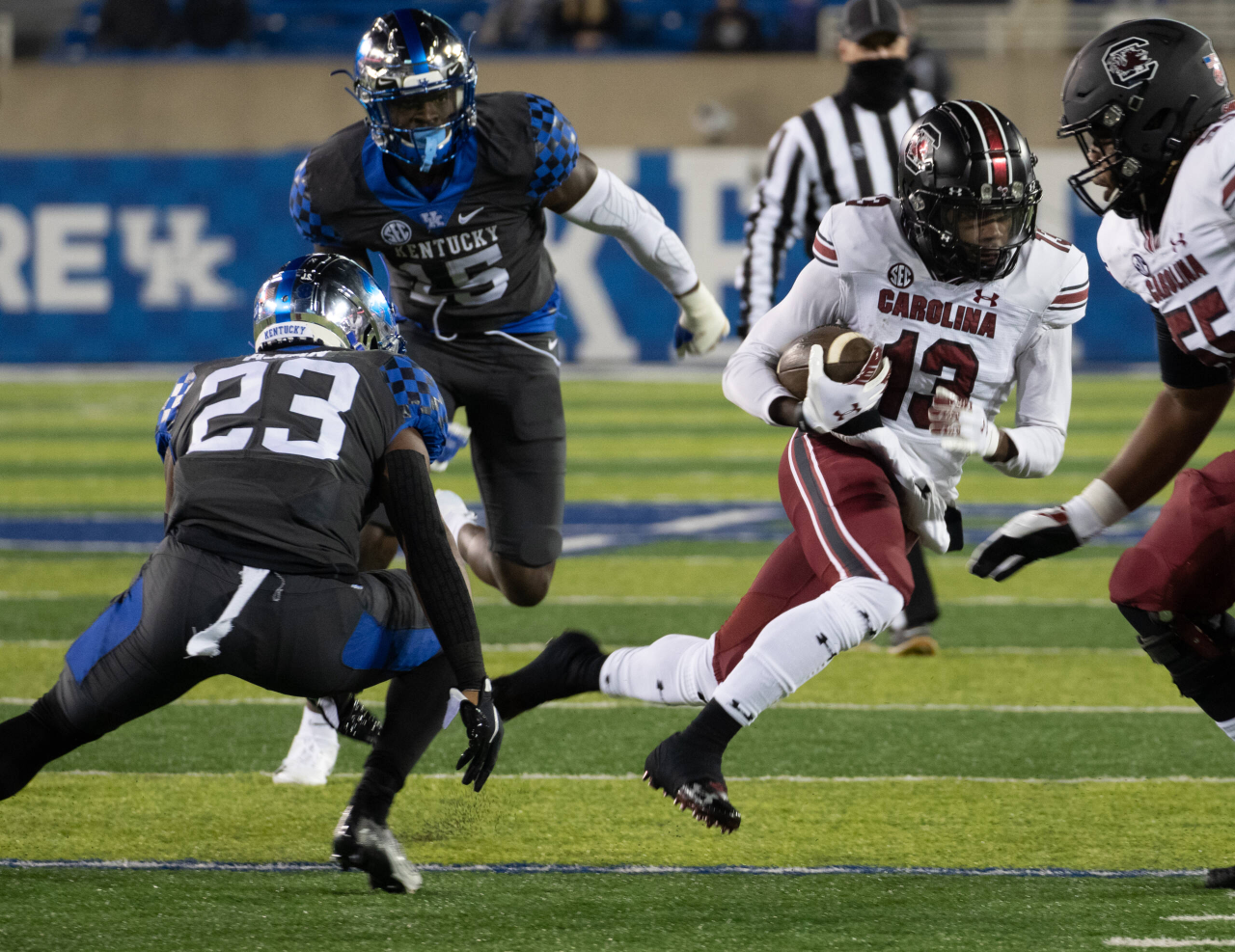 South Carolina Gamecocks wide receiver Shi Smith (13) on a gain after a catch  as Kentucky played South Carolina  on December 5, 2020.  Photo by Mark Cornelison 
