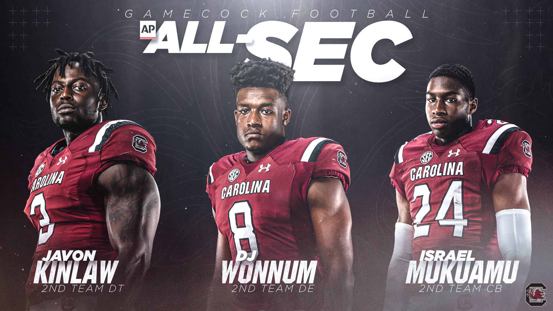 Three Gamecocks Named Second Team All-SEC by the Associated Press