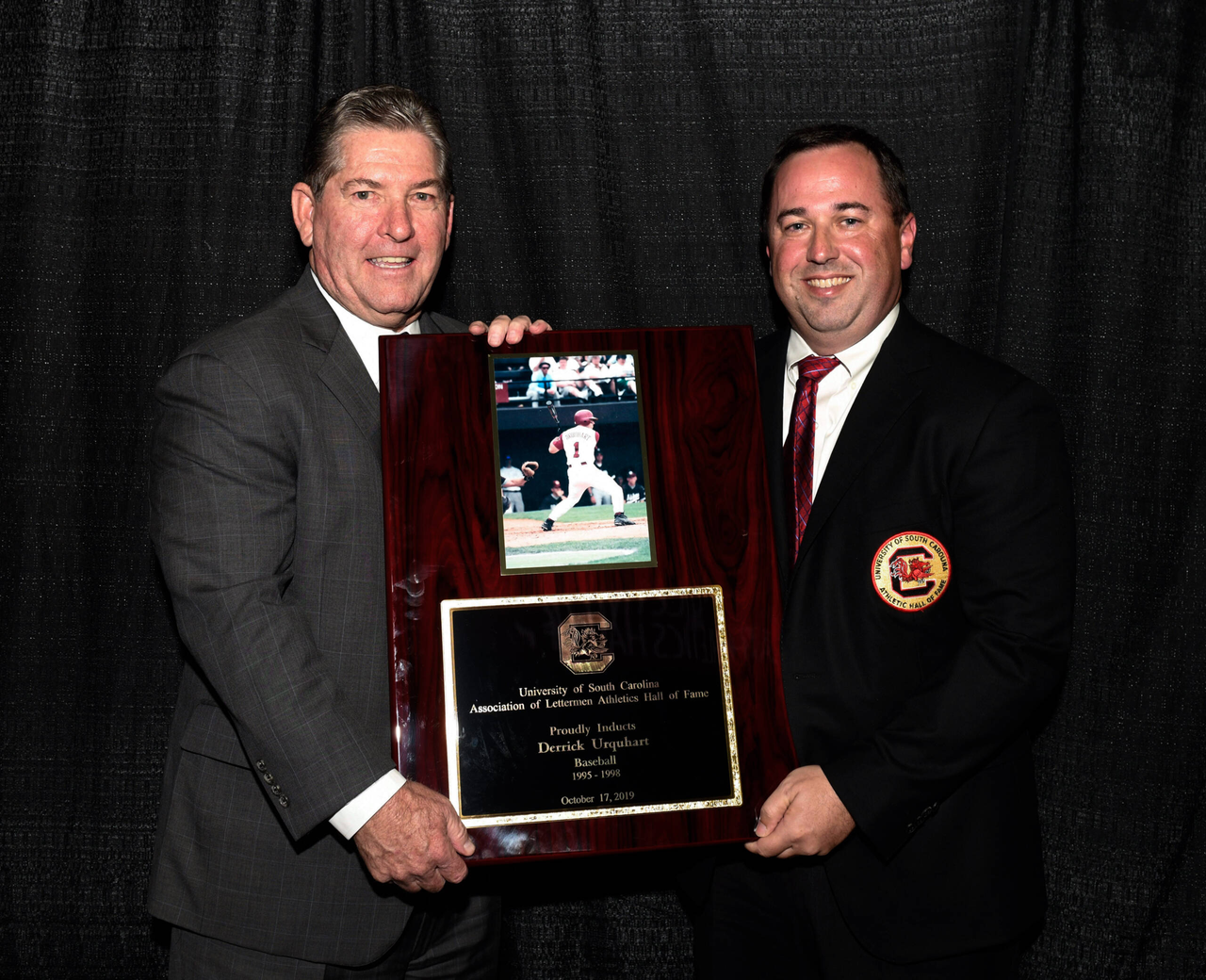 Derick Urquhart (Baseball, 1995-98) with Athletics Director Ray Tanner | 2019 South Carolina Athletics HOF Induction Ceremony | Thursday, Oct. 17, 2019 | Colonial Life Arena | Columbia, S.C.