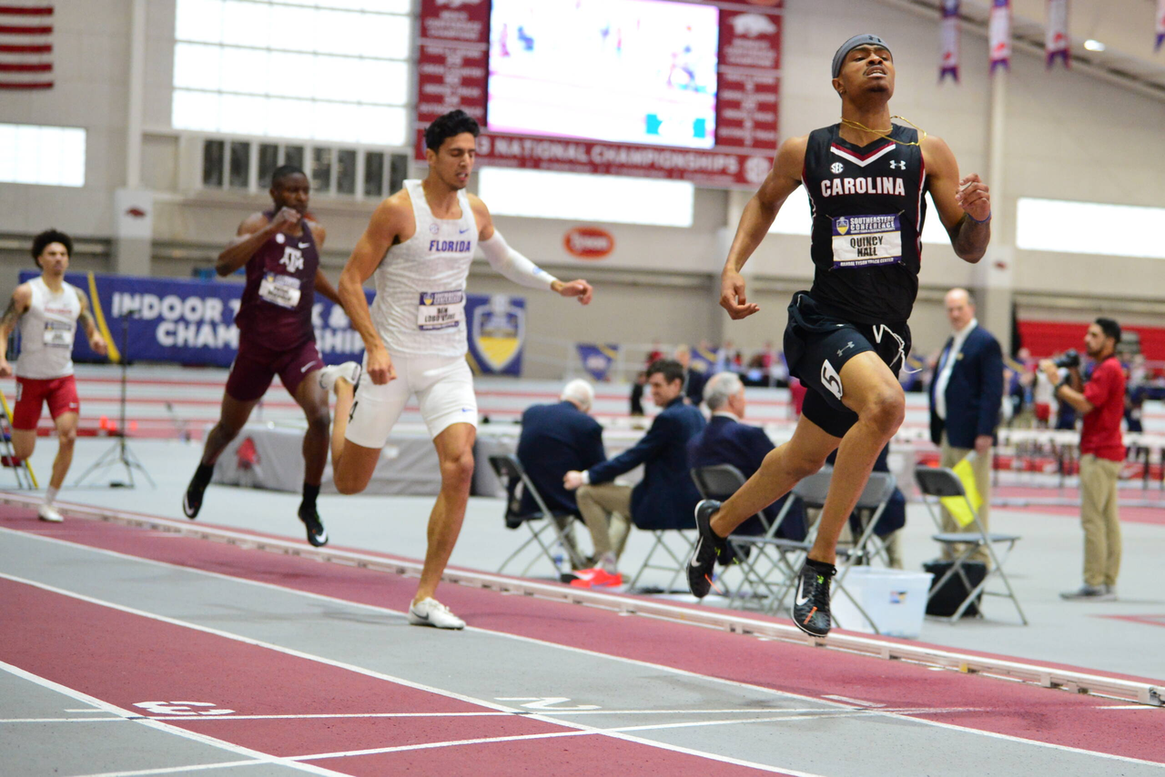 Quincy Hall in action at the SEC Championships | Feb. 22-23 | Photo by Gunnar Rathbun