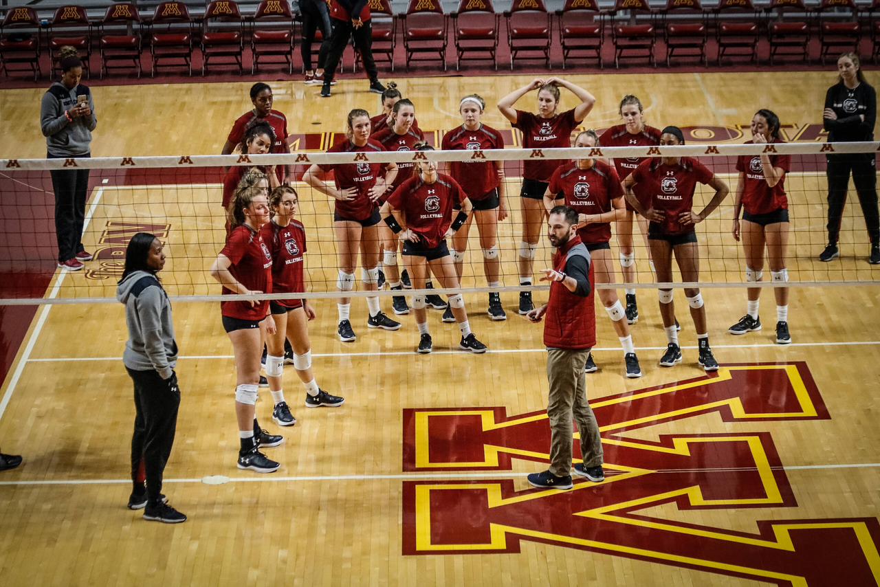 The Gamecocks practice at the Maturi Pavilion, home court of the University of Minnesota.