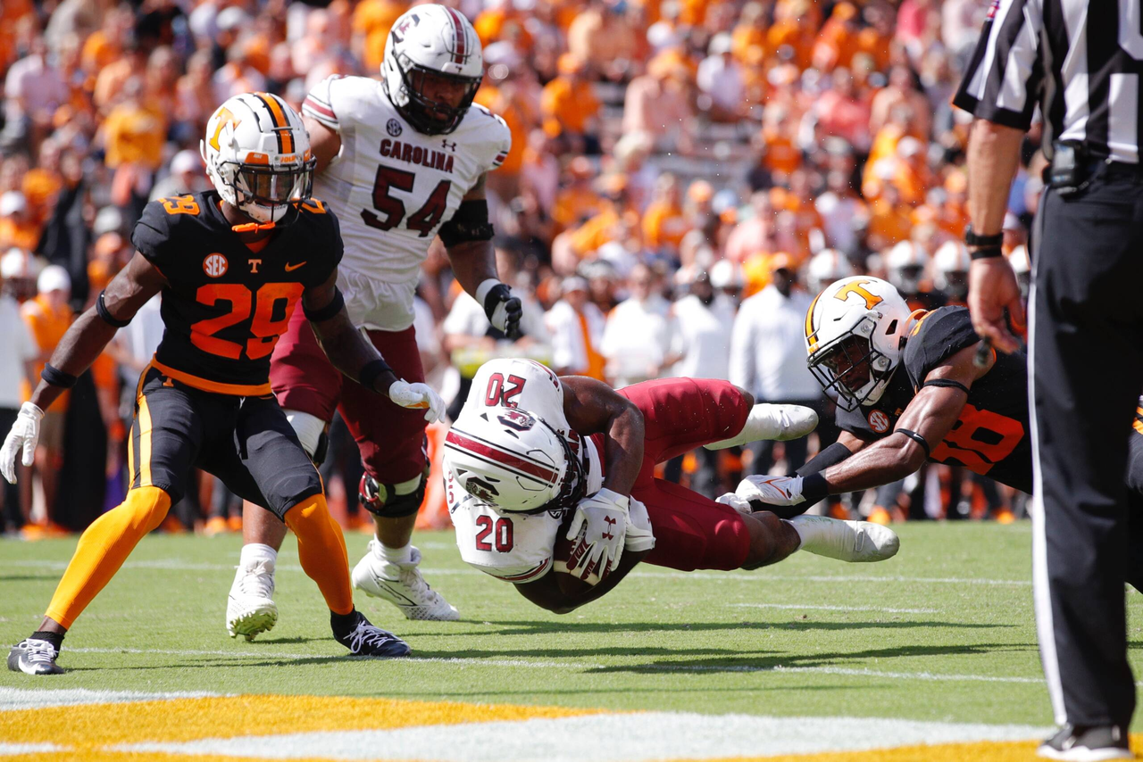 The South Carolina Gamecocks faced the Tennessee Volunteers in a Southeastern Conference East Division contest on Shields-Watkins Field at Neyland Stadium on Saturday, Oct. 9, 2021, in Knoxville, Tennessee. (Photo by Danny Parker)
