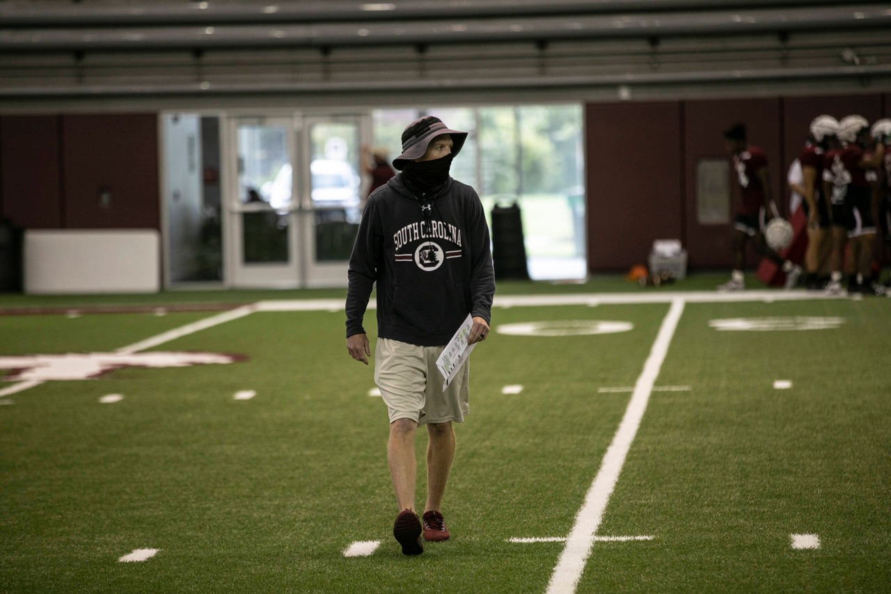 WRs coach Joe Cox | Friday Aug. 21, 2020 | The Jerri and Steve Spurrier Indoor Practice Facility | Columbia, S.C. | Photos by South Carolina Athletics