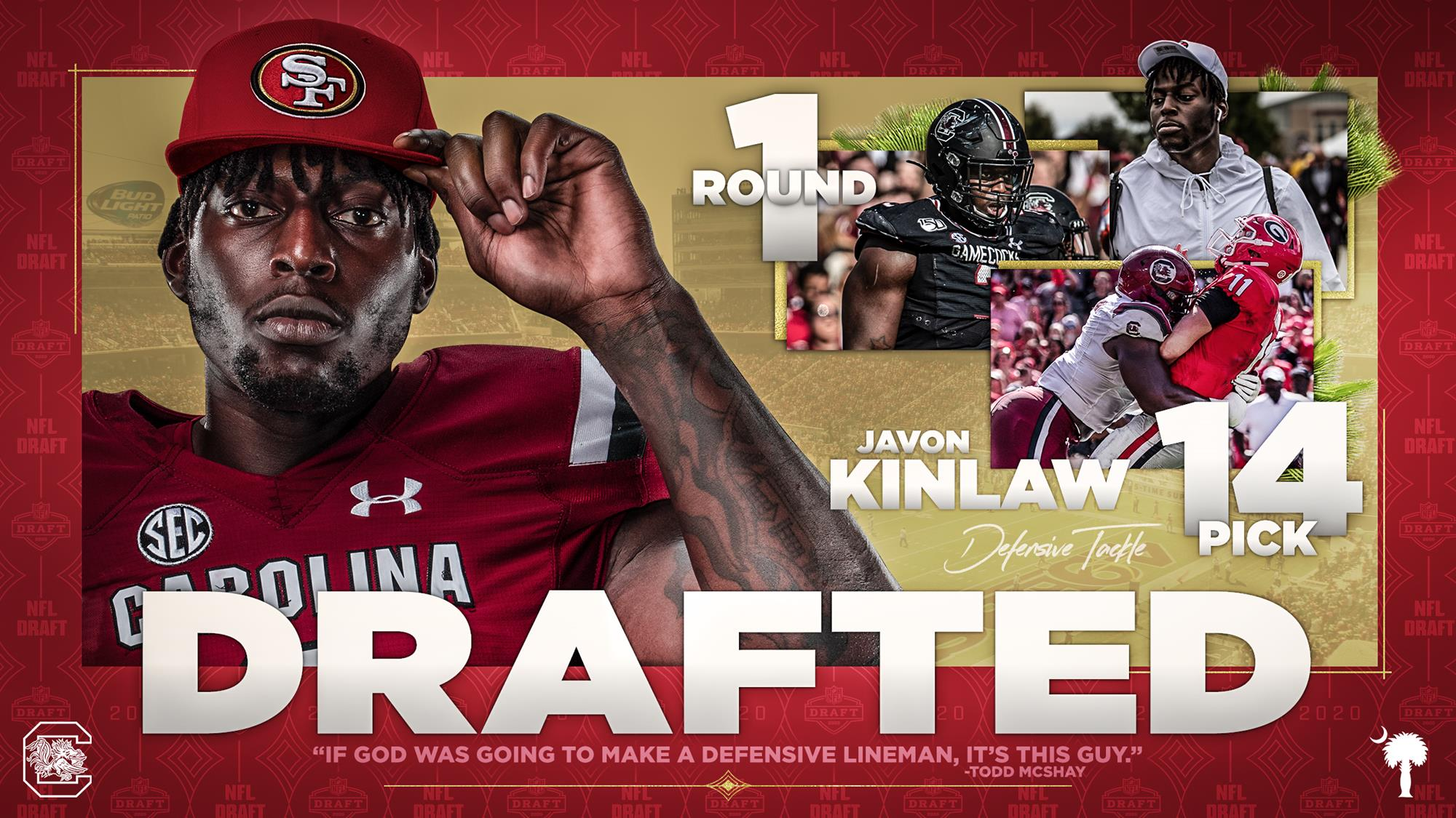 Kinlaw Selected by San Francisco in the First Round of the NFL Draft