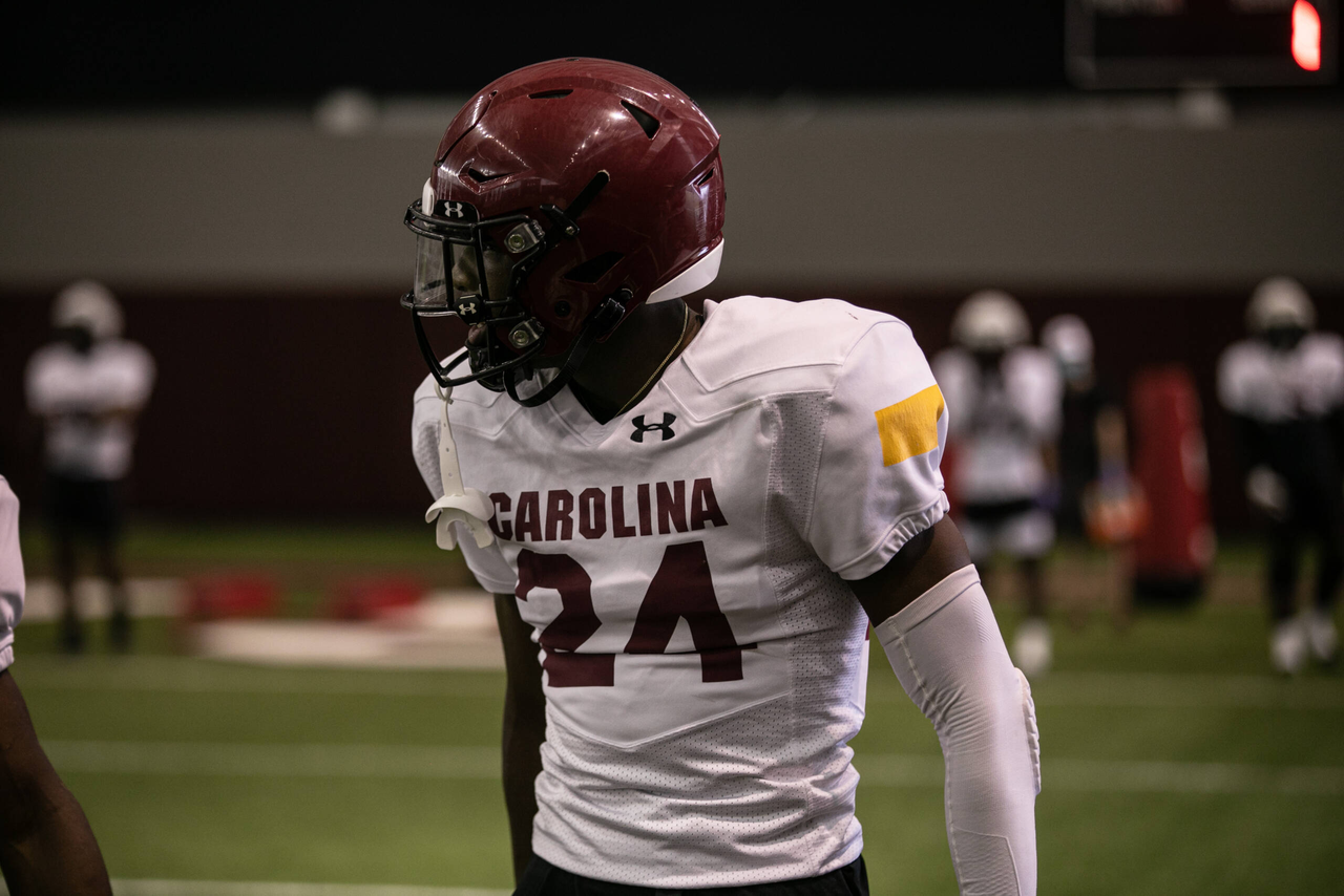 Israel Mukuamu (24) | Friday Aug. 21, 2020 | The Jerri and Steve Spurrier Indoor Practice Facility | Columbia, S.C. | Photos by South Carolina Athletics