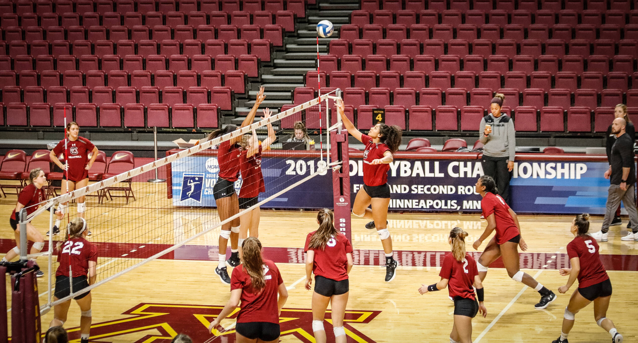 The Gamecocks practice at the Maturi Pavilion, home court of the University of Minnesota.
