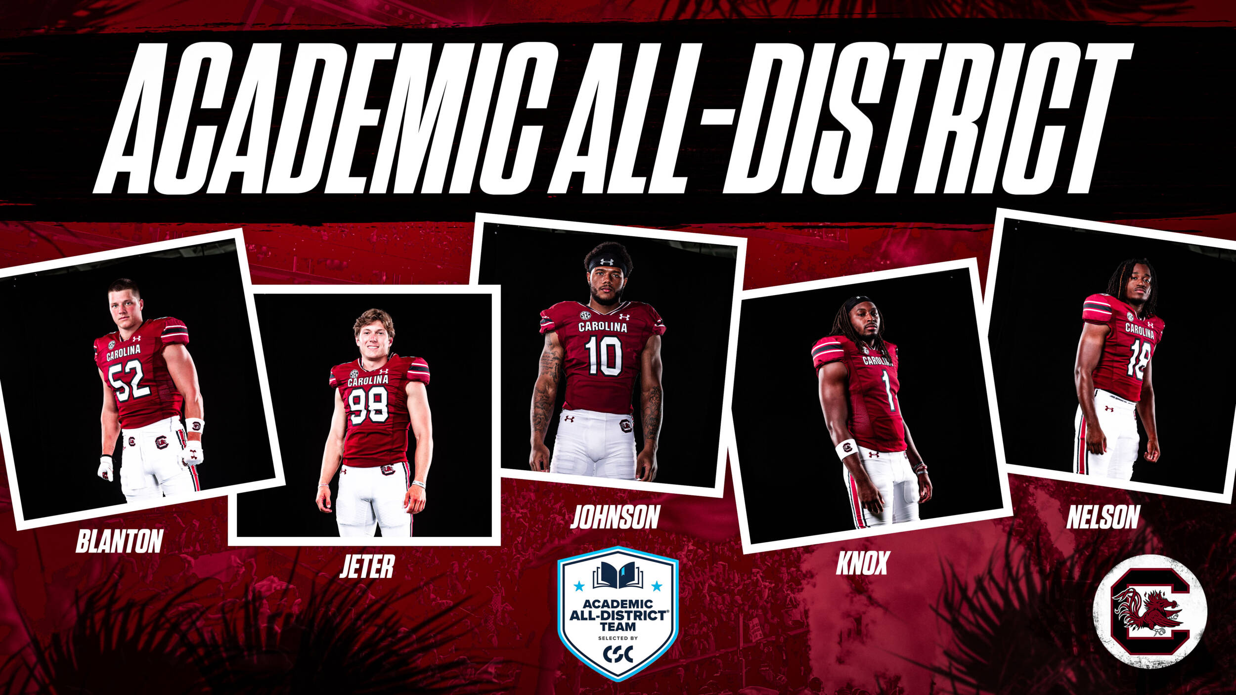 Five Gamecocks Named to Academic All-District Football Team