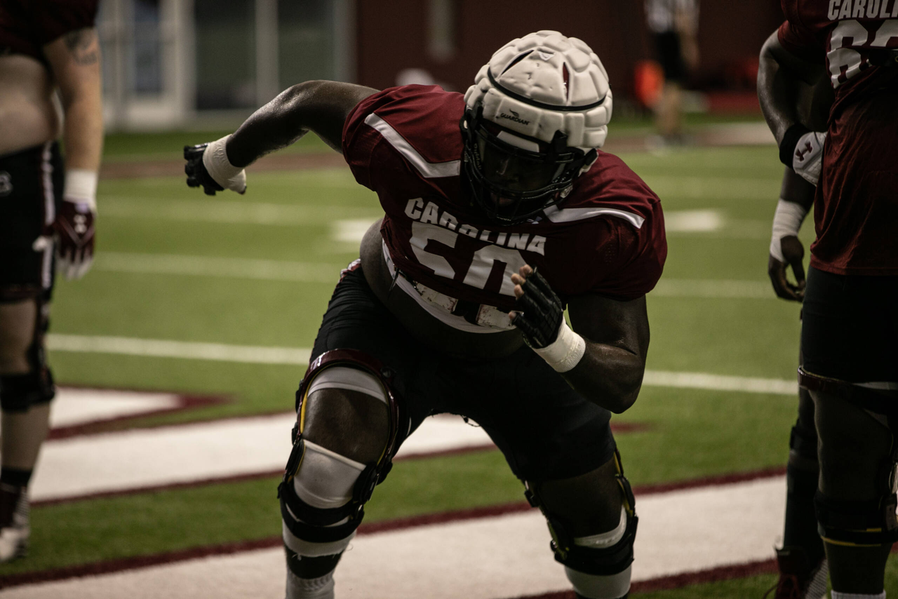 Sadarius Hutcherson (50) | Friday Aug. 21, 2020 | The Jerri and Steve Spurrier Indoor Practice Facility | Columbia, S.C. | Photos by South Carolina Athletics