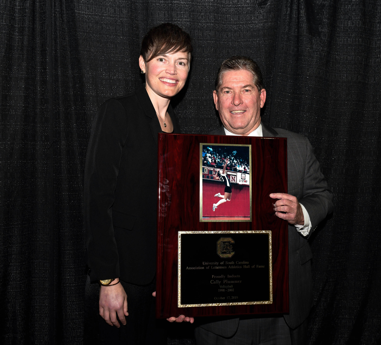 Cally Plummer (Volleyball, 1998-2002) with Athletics Director Ray Tanner | 2019 South Carolina Athletics HOF Induction Ceremony | Thursday, Oct. 17, 2019 | Colonial Life Arena | Columbia, S.C.