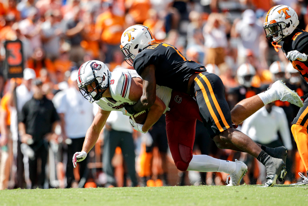 The South Carolina Gamecocks faced the Tennessee Volunteers in a Southeastern Conference East Division contest on Shields-Watkins Field at Neyland Stadium on Saturday, Oct. 9, 2021, in Knoxville, Tennessee. (Photo by Danny Parker)