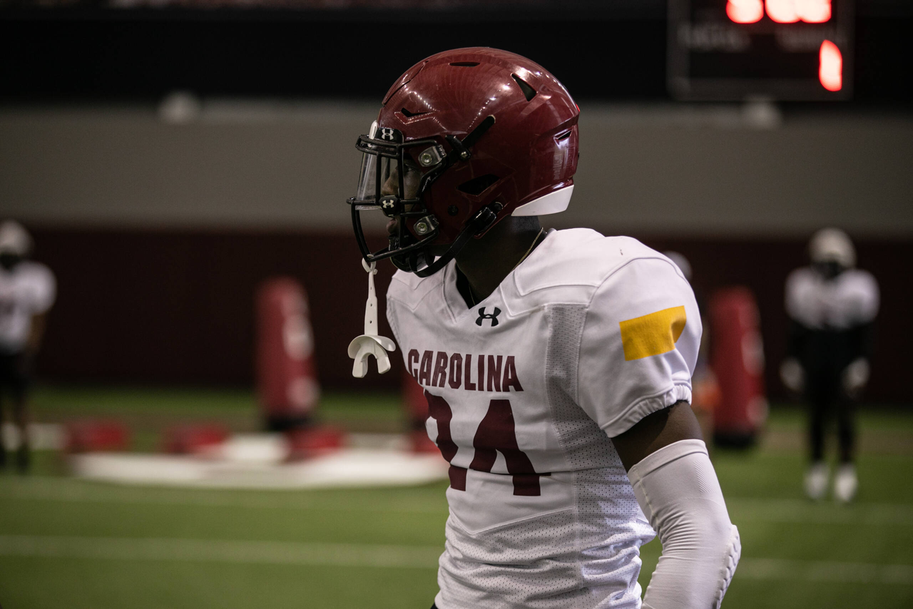 Israel Mukuamu (24) | Friday Aug. 21, 2020 | The Jerri and Steve Spurrier Indoor Practice Facility | Columbia, S.C. | Photos by South Carolina Athletics