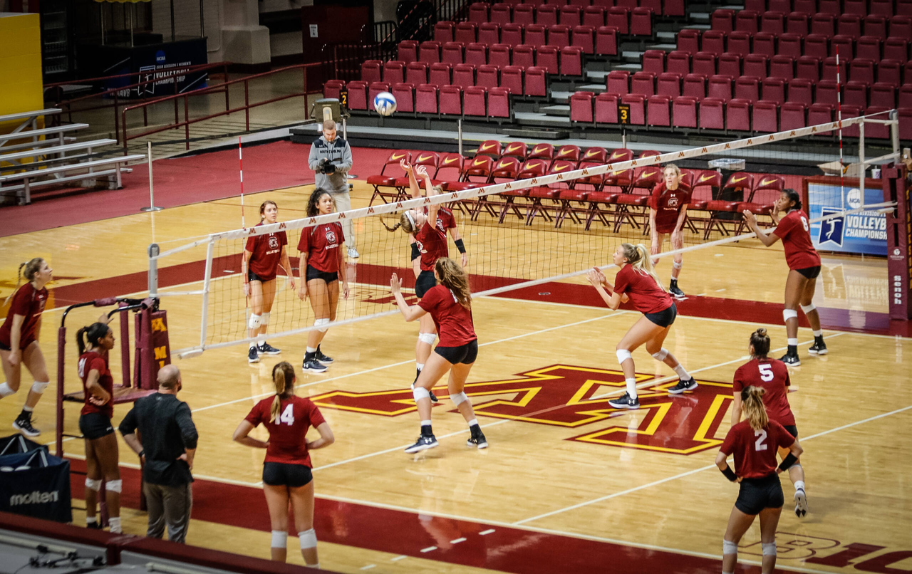 The Gamecocks practice at the Maturi Pavilion, home court of the University of Minnesota.