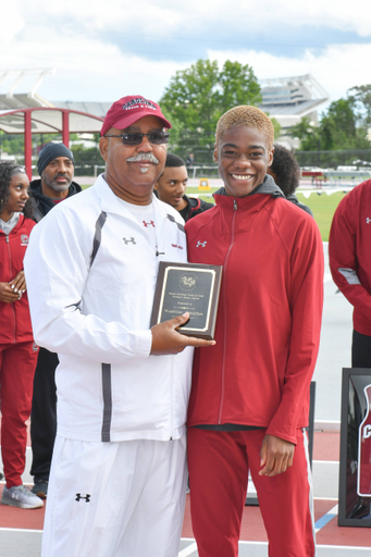 Wadeline Jonathas is given the Horse Award at the 2019 USC Outdoor Open | Photo by Wes Wilson | April 20, 2019