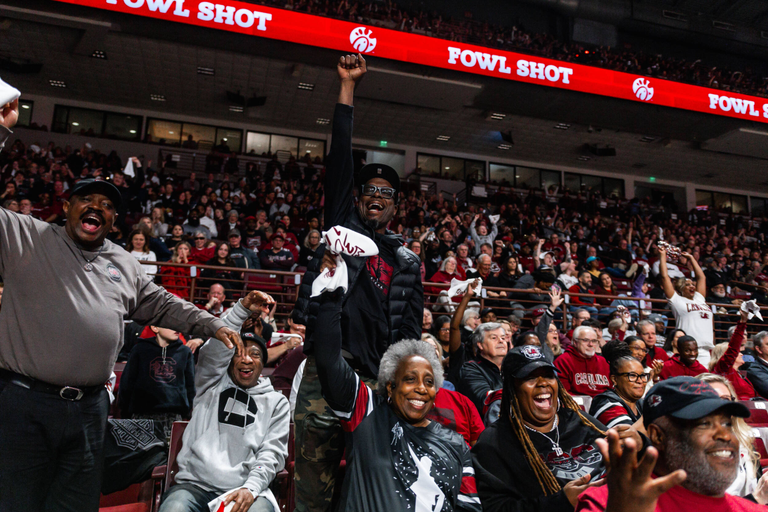 Fans wave rally towels in celebration of a great play at Colonial Life Arena.