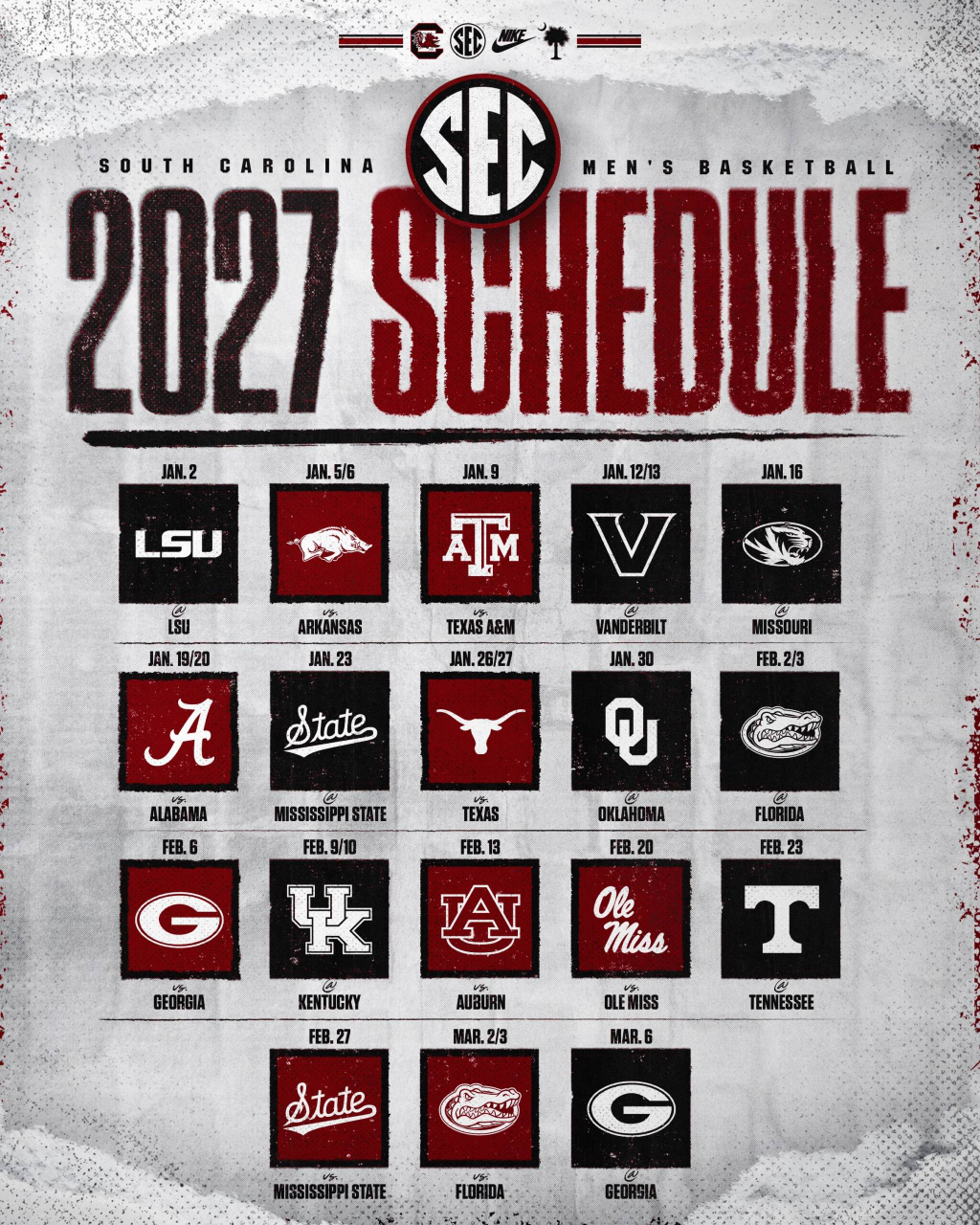 SEC Schedule graphic for men's basketball for the 2027 SEC slate