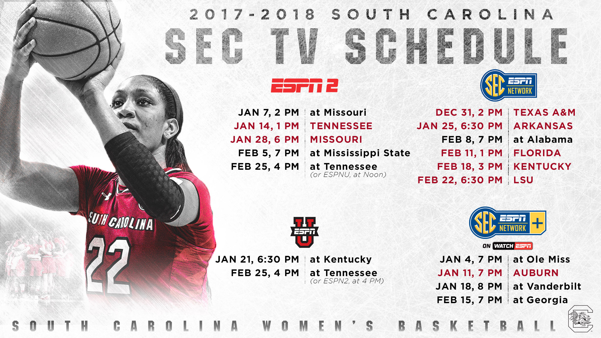 Gamecocks to Play Six SEC Games on ESPN Channels