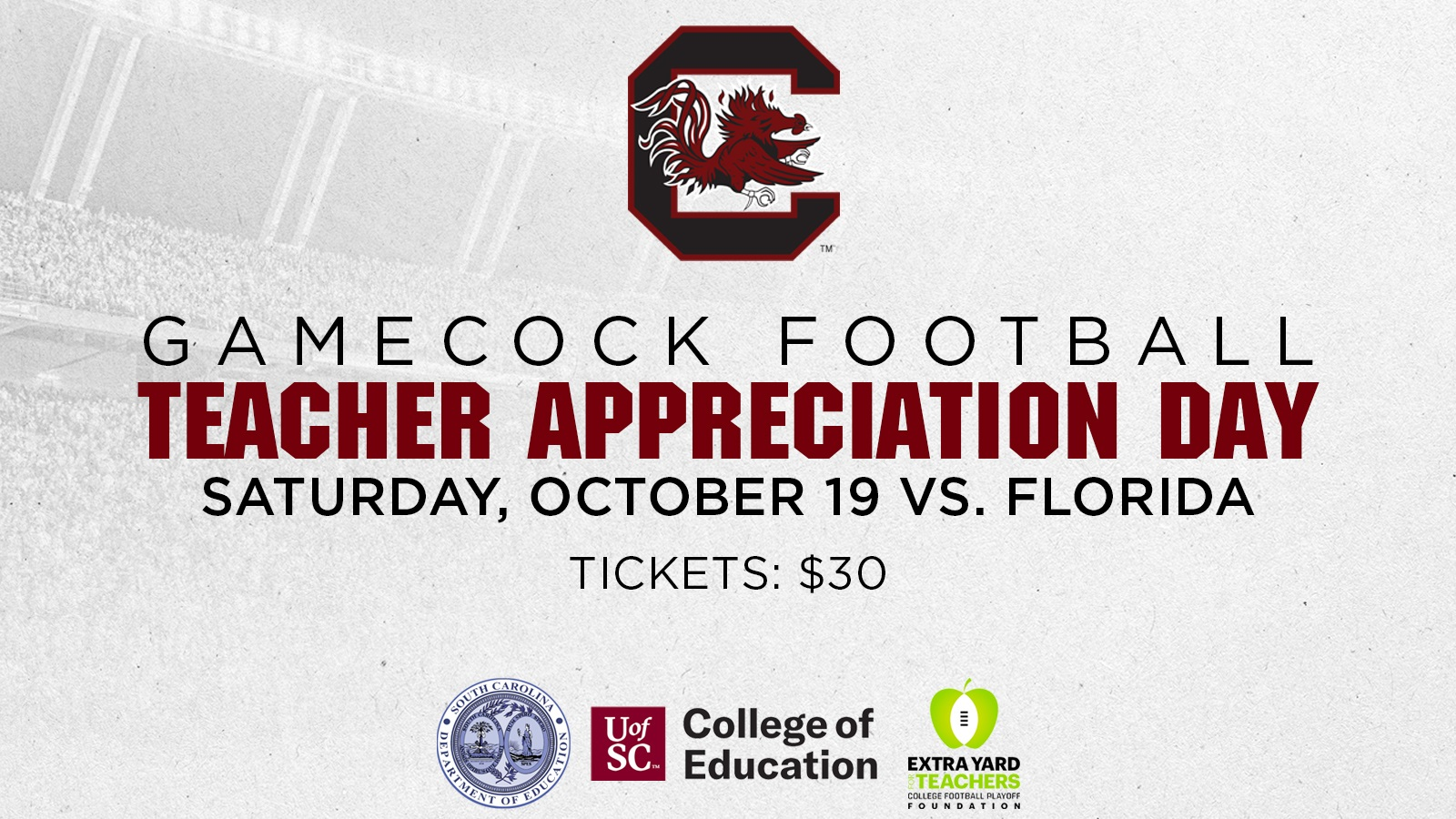 Tickets on Sale for Teacher Appreciation Day at Gamecock Football