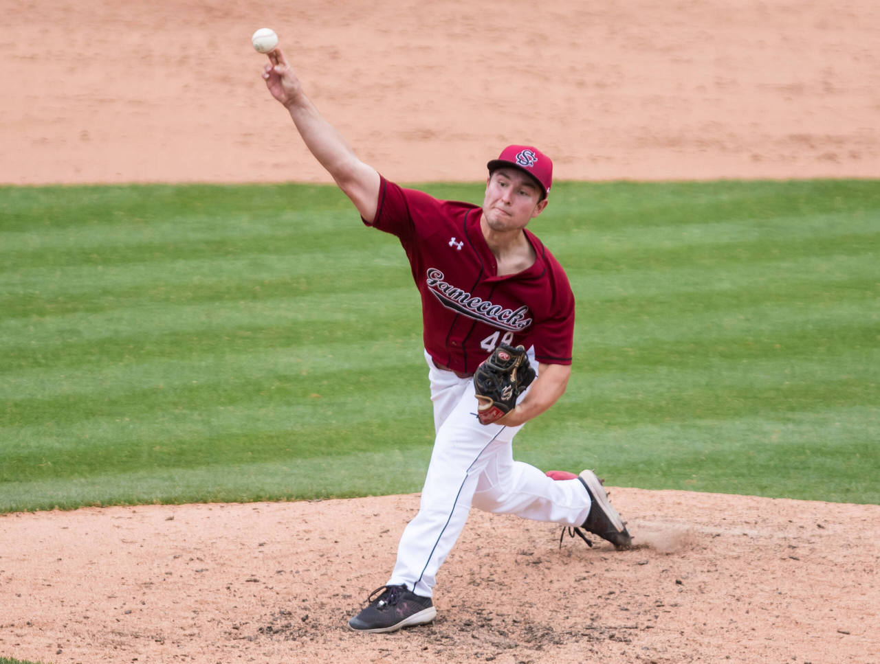 South Carolina Gamecocks pitcher Brett Kerry (49) pitches during the ninth inning against the Florida Gators.