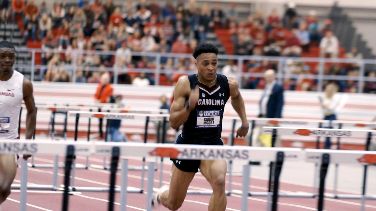 Isaiah Moore in action at the SEC Championships | Feb. 22-23 | Photo by Shannon Murphy